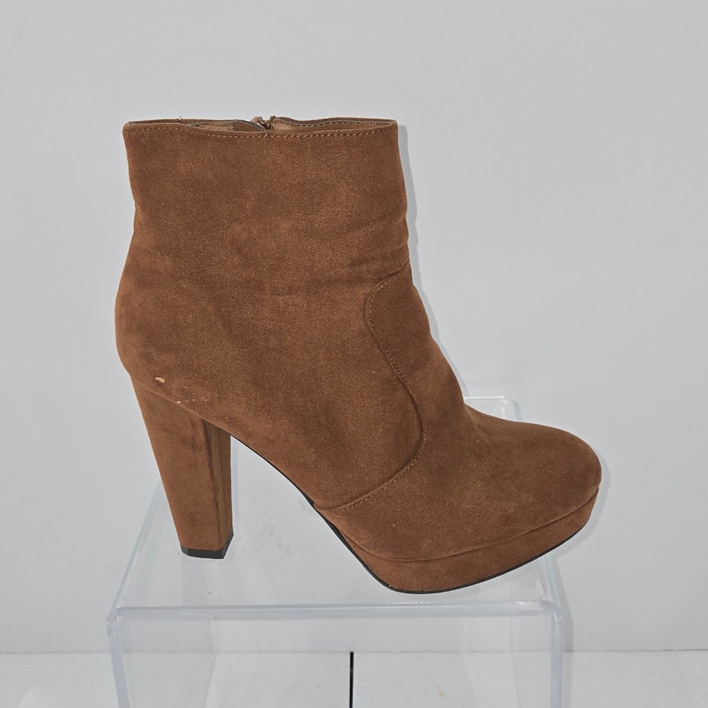Mossimo Supply Co Womens Brown Faux Suede Platform Ankle Boots Block Heel Size 8